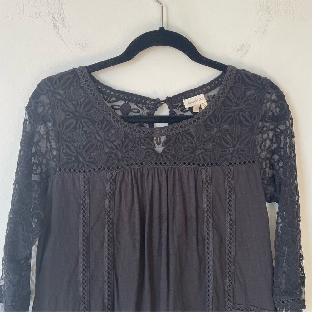 Anthropologie Meadow Rue Mantra Black Daisy Floral Crochet Lace Mesh Top S - Picture 6 of 9